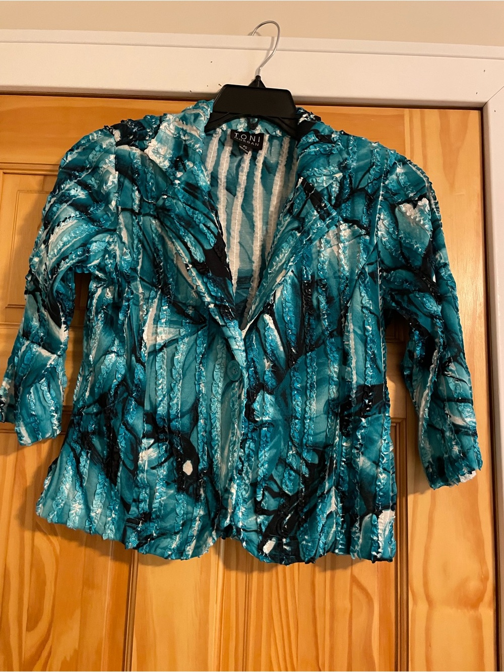 Toni Torgans Teal Ruffle Blouse